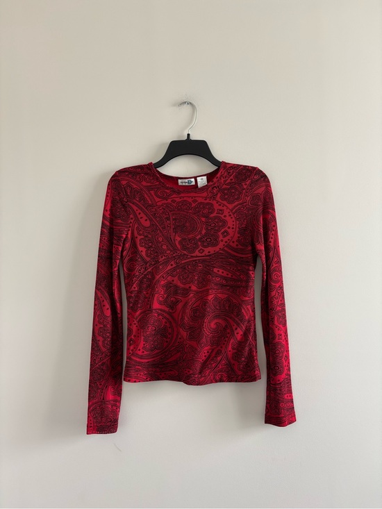 Paul Harris Design Tops - VTG Paul Harris Design Top Red Black Paisley Mesh Long Sleeve Women M Gothic 90s